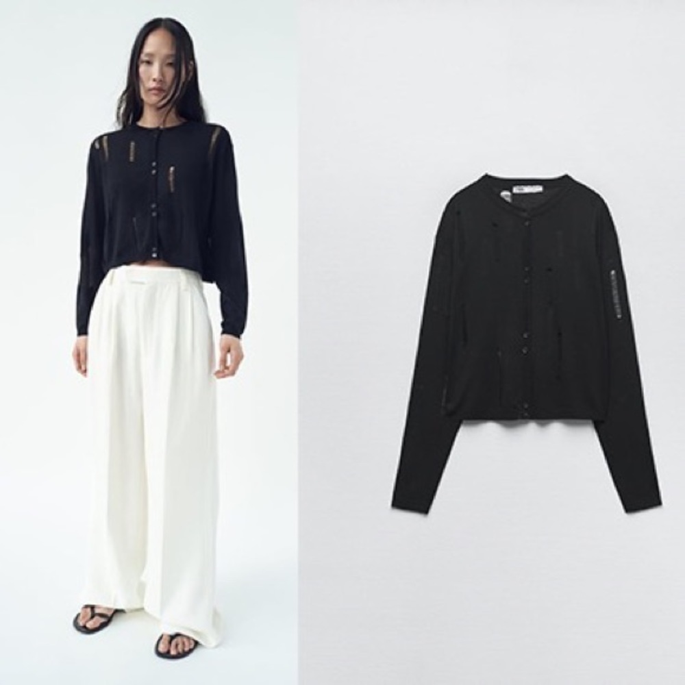 Zara‎ Ripped Fine Knot Cardigan Size M 2893/017